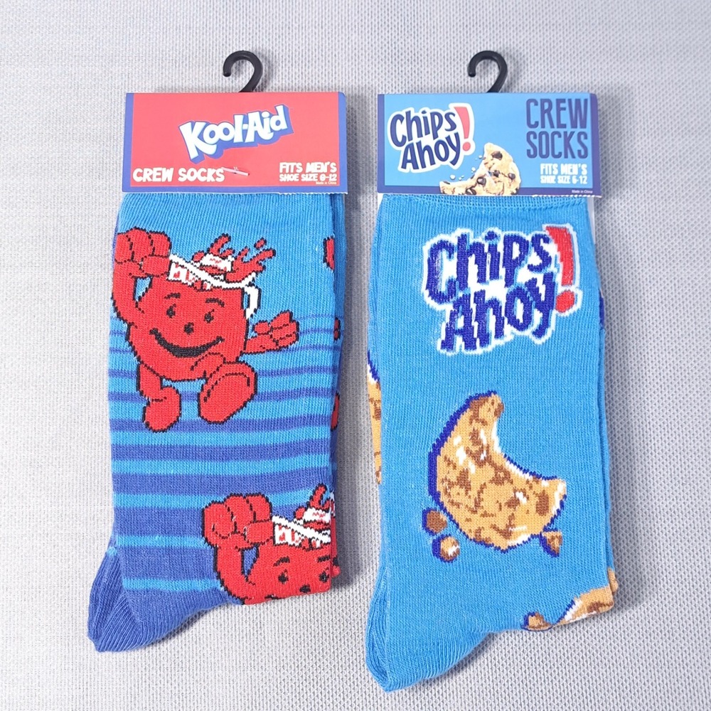 Lot‎ of 2 Kool-Aid/Chips Ahoy! Men's Size 6-12 Crew Socks Fun Snack Beverage